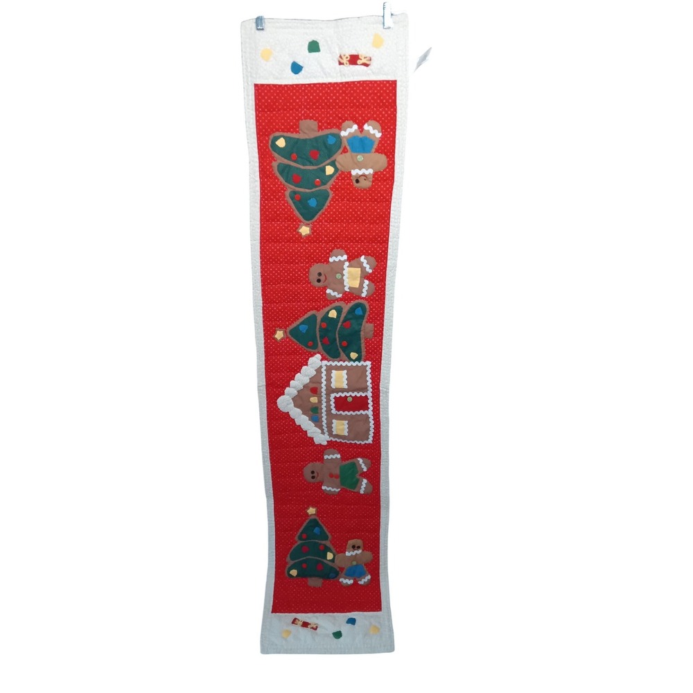 VTG American Pacific Quilted Christmas Table Runner Gingerbread Cotton 68 x‎ 15